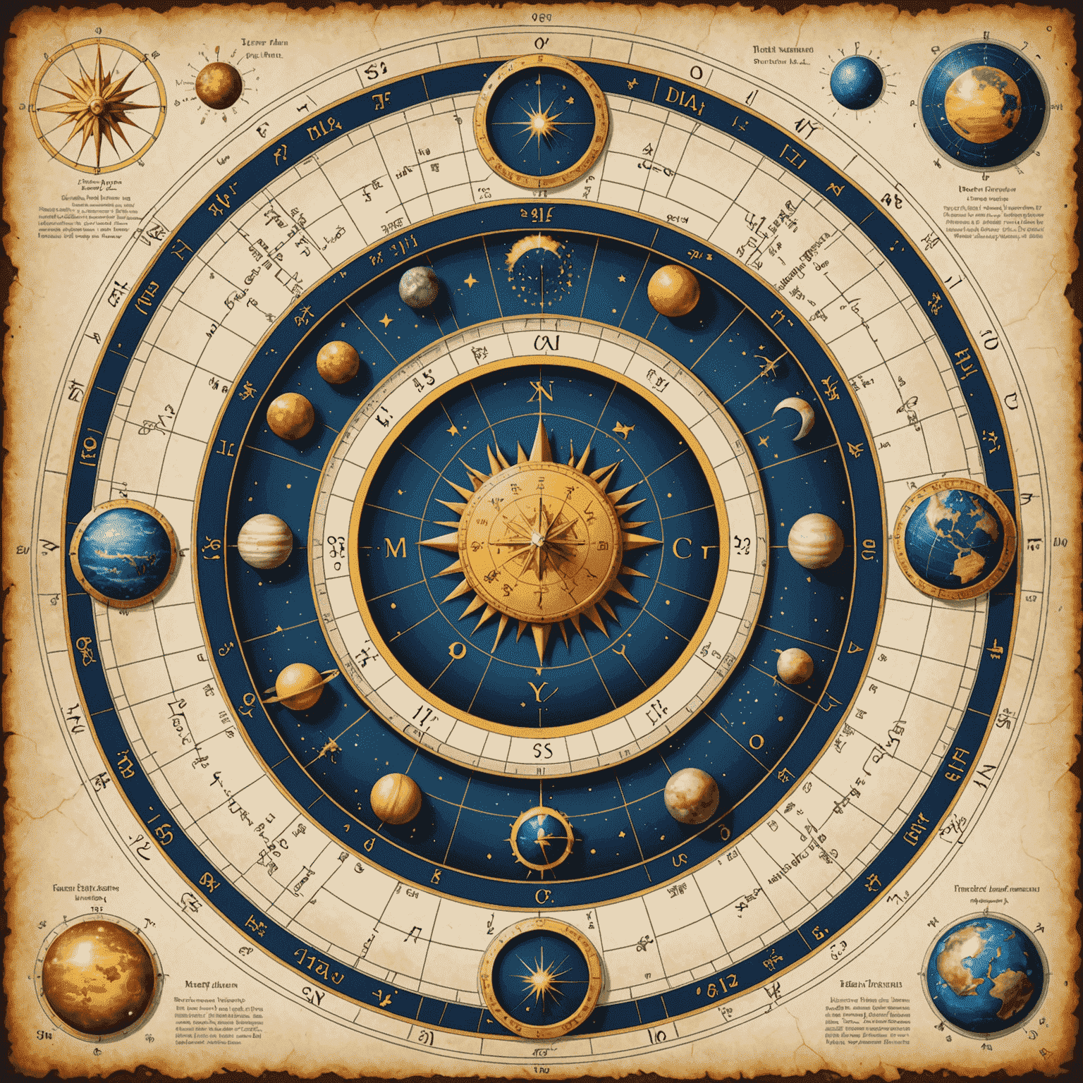 Astrologická mapa so zverokruhovými znamienkami a planétarnymi polohami pre mesačnú prognózu